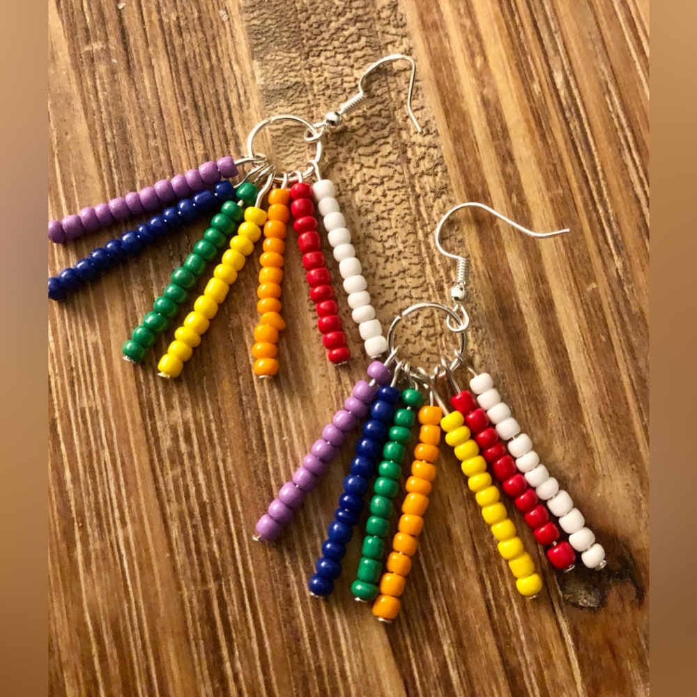 Beaded Rainbow Dangle Handmade Earrings